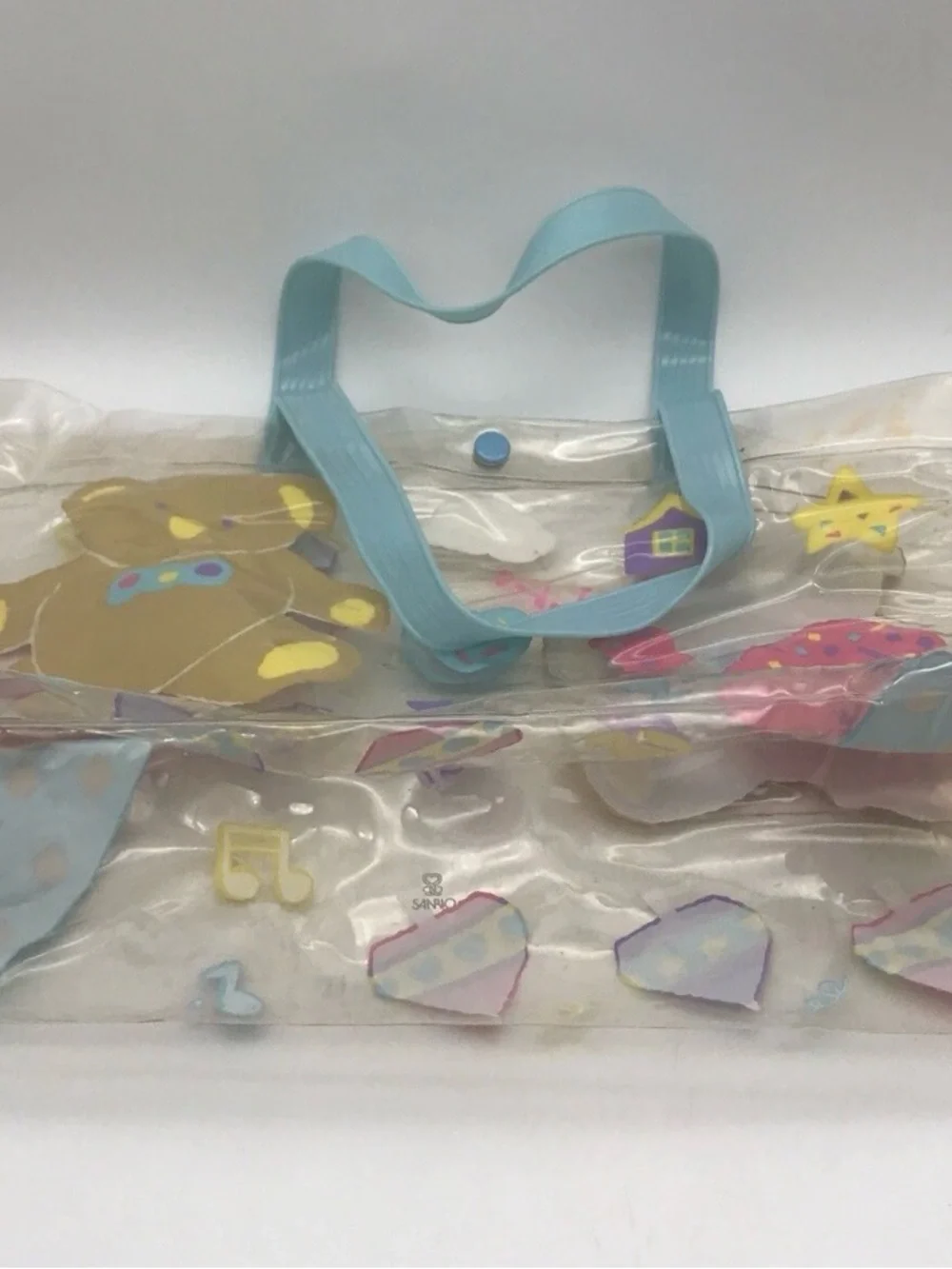 Vtg Sanrio Dee Dee Bear Clear Vinyl Plastic Bag 1988 Ink Stains Blue Handle Snap